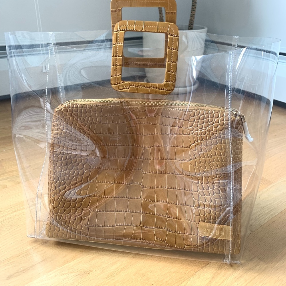 New STAUD Large Shirley Clear Bag with Tan Croc!